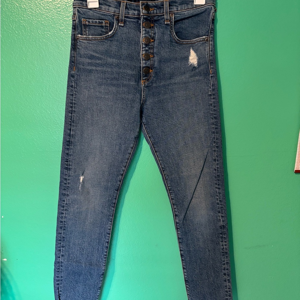 Veronica Beard Faye Skinny Jeans - Dark Blue with Orange Stitching